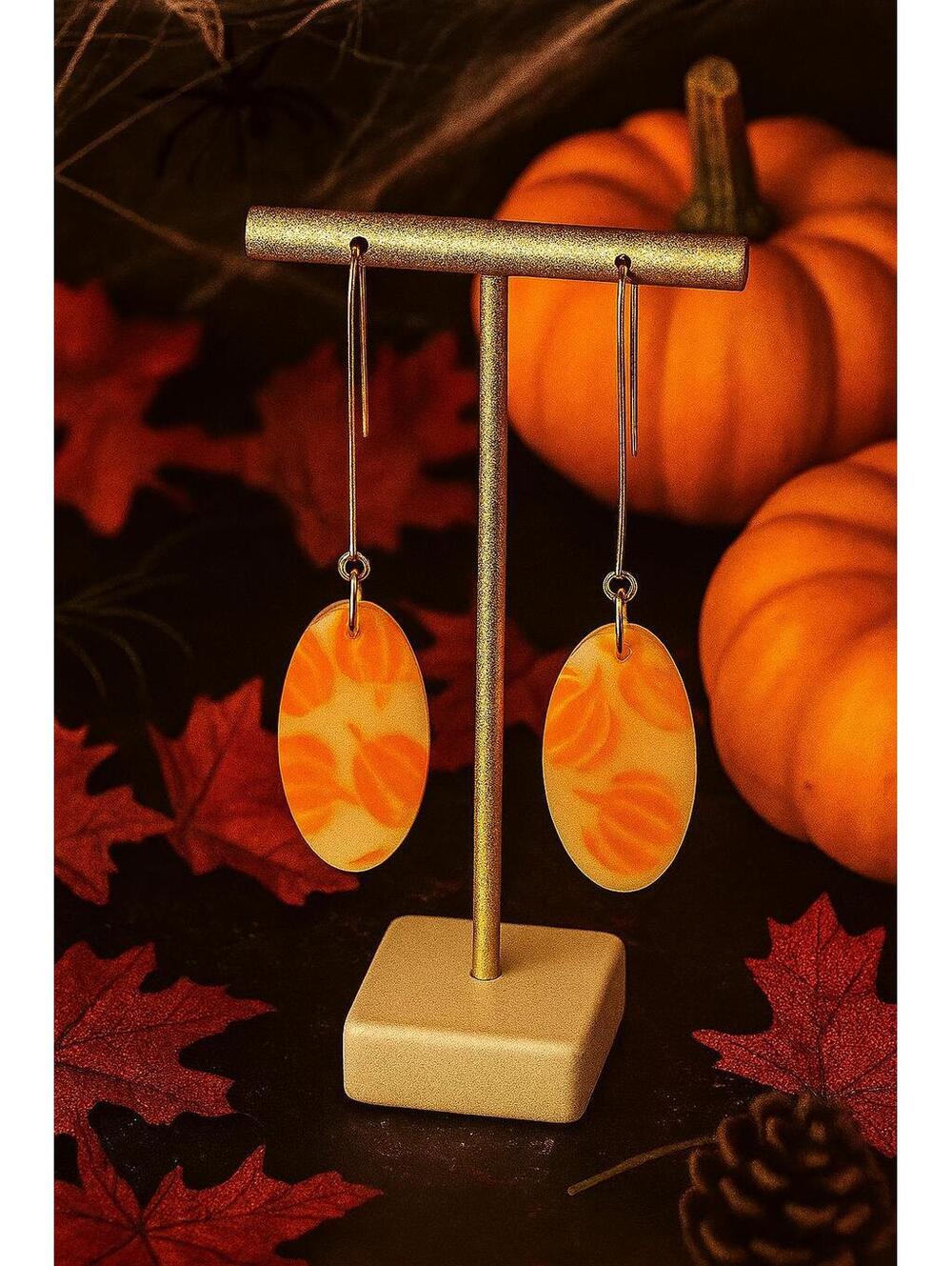 Pumpkin dangle earrings orange fall jewelry lightweight handmade